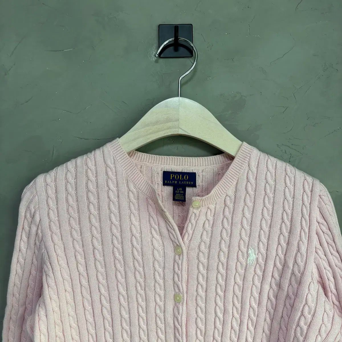 ポロラルフローレン ケーブル編み ニット カーディガン ライトピンク いちごミルク