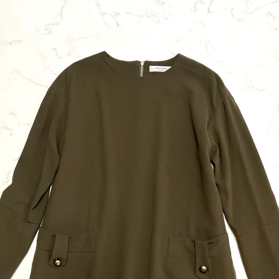 ADORE アドーア ミディ丈 ワンピース 飾りボタンカーキ 36 S