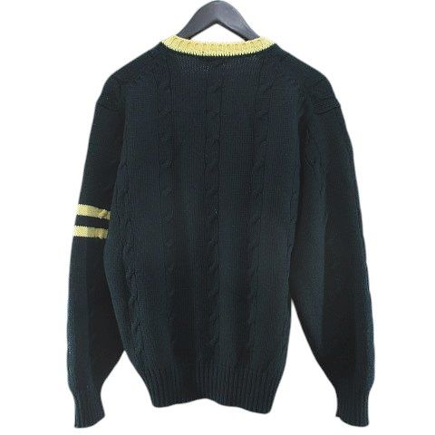 チャップス CHAPS ラルフローレン RALPH LAUREN 長袖 ケーブル ニット セーター M 緑系 グリーン Vネック ワッペン リブ 毛 ウール