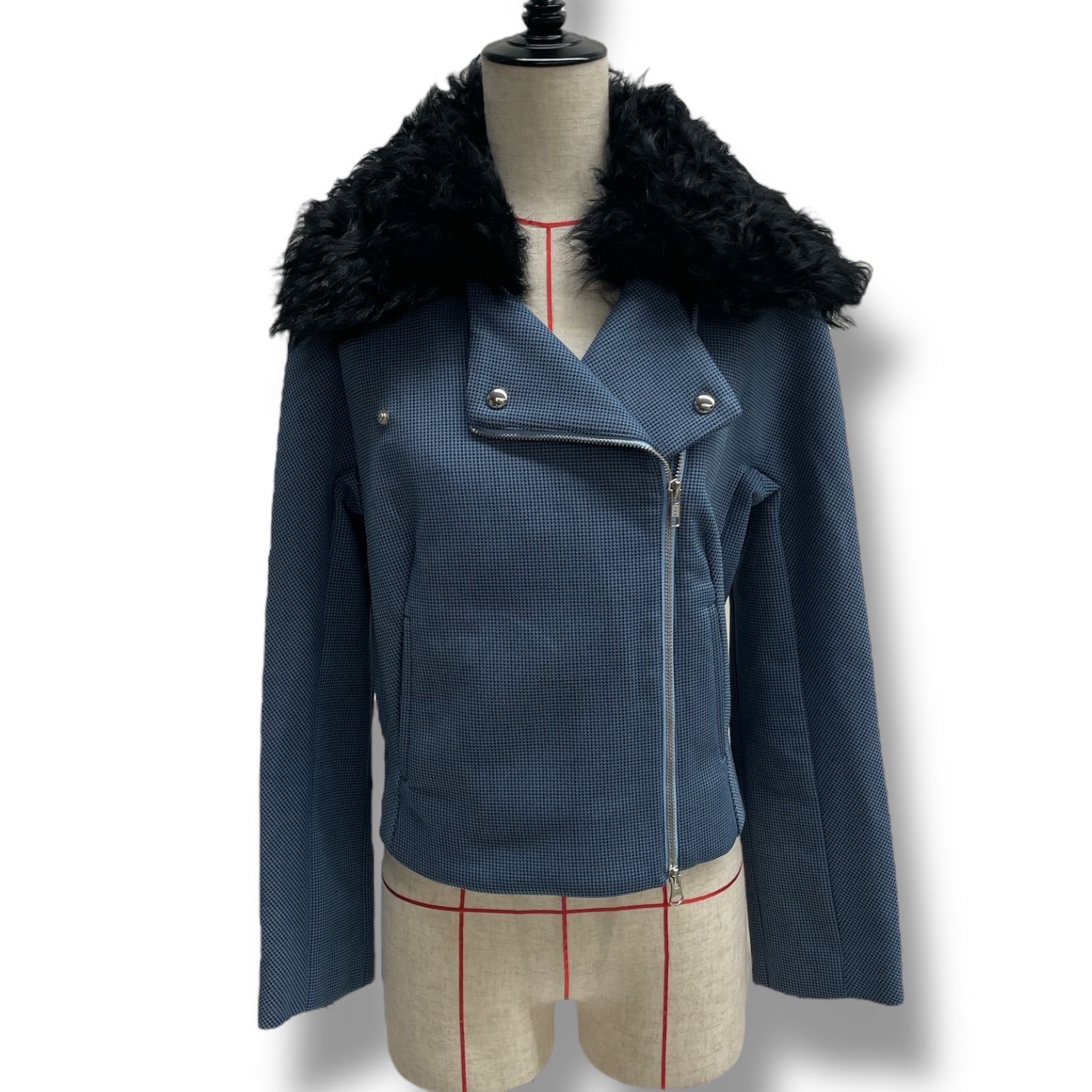 ANTIPODIUM アンティポディウム ファー付き 2wayライダースジャケット アウター ジャケット ライダースジャケット 袖口ジップアップ ブルー ブラック 青 黒 サイズS レディース 秋 ゴーゴー古着マルイ北千住店 13 No.1111