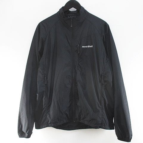 モンベル Montbell アウトドアウェア 1106647 ライトシェル アウター ジャケット M 黒系 ブラック ジップアップ 刺繍 起毛メッシュ裏地