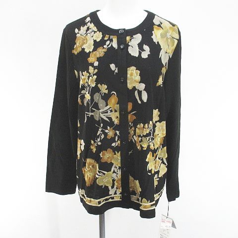 ベルバラール BELLEBALARD アンサンブル ツインニット 花柄 フラワー 長袖 カーディガン セーター L 黒系 ブラック