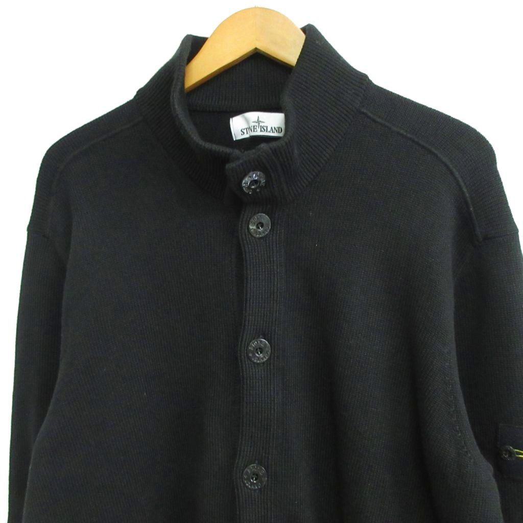ストーンアイランド STONE ISLAND 23AW Black cardigan with logo 2WAY カーディガン 7Gニット コンパスロゴパッチ 腕章 黒 ブラック XLサイズ 7915556A2