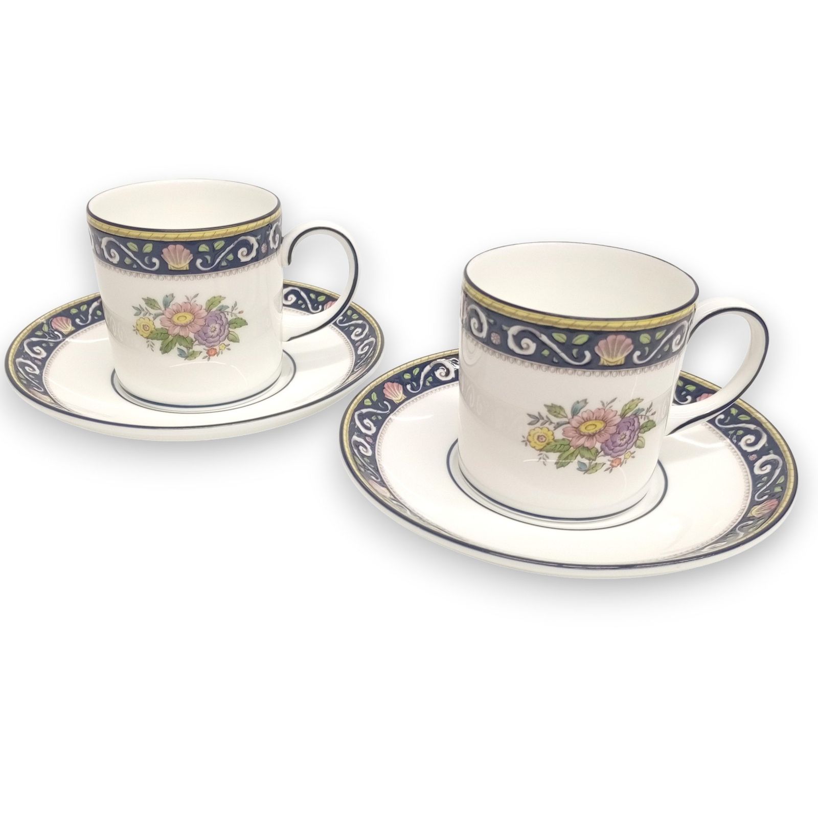 WEDGWOOD ウェッジウッド RUNNY MEDE フラワー ティーカップ-ソーサー 2客セット ペア カップ JA-2
