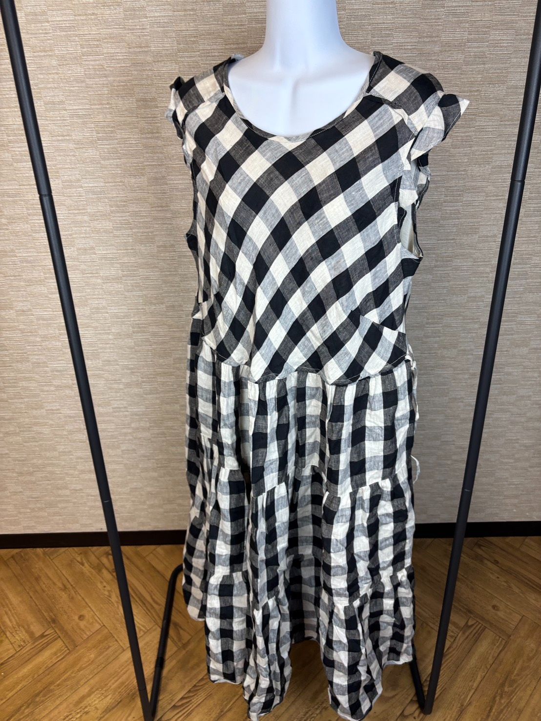 フランシュリッペ franche lippee ギンガムチェック ワンピース 3L FL5 リネン 麻 黒白