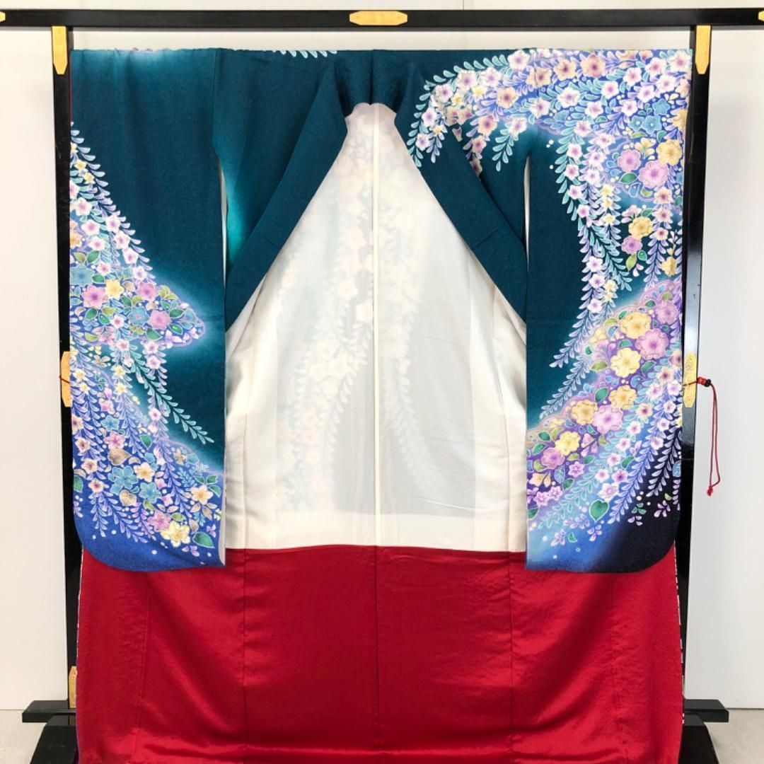 振袖 長襦袢半衿付 小寺義一 美しい辻が花絞り 金通し 藍鉄色 K-5455