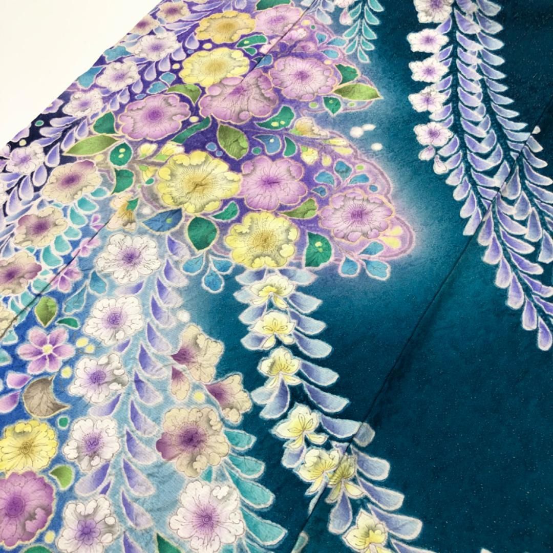 振袖 長襦袢半衿付 小寺義一 美しい辻が花絞り 金通し 藍鉄色 K-5455