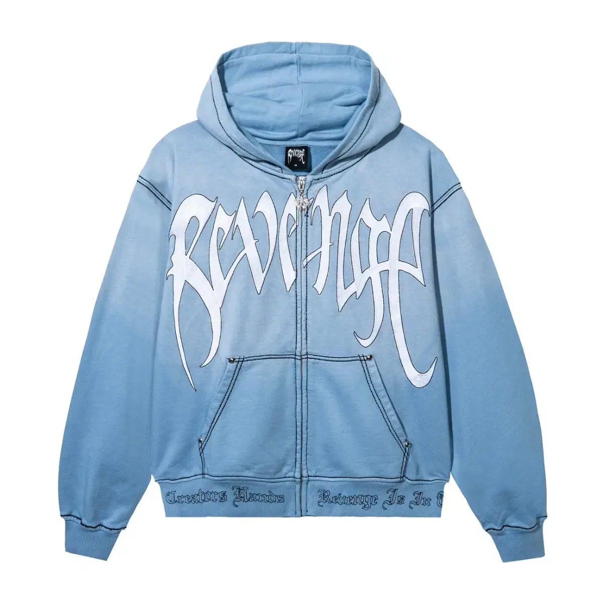 M REVENGE リベンジ 刺繍 ジップアップ ウォッシュド ベイビー ブルー 白
