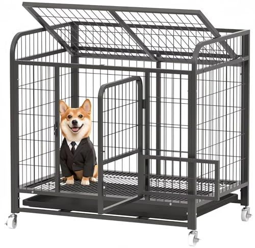 TUIYIDUO 犬のケージ 屋根付き ペットケージ 96.3 65 90cm 犬 サークル 錆防止 ペットサークル キャスター付き 引き出し式トレイ付き 組立簡単 掃除簡単 小型 中型 大型犬用 脱出防止 室内外兼用 ペット用品 日 eafc2d75