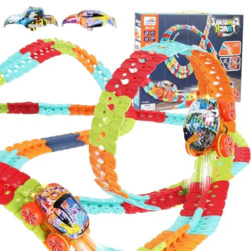 レールセット 知育玩具 ミニカー 車 おもちゃ パズル 吸盤付き ライト付き 軌道車 軌道線路 組み立て DIY 想像力 高自由度 誕生日プレゼント クリスマスプレゼント 車2個 188pcs 5b4f7869