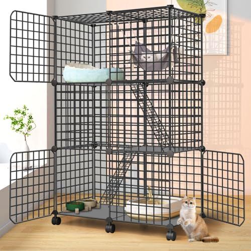 UYTON 猫ケージ 子猫用ケージ 猫ハウス 室内用猫のゲ ージ 大きめ動物ケ ージ 3段 サイズ 75X36X114.5CM グレー 大型猫用ケー ジ 多頭飼い猫 折り畳み式 移動便利 掃除簡単 組立簡単 取り外し なペット用品 猫用ケ 7dbbea92