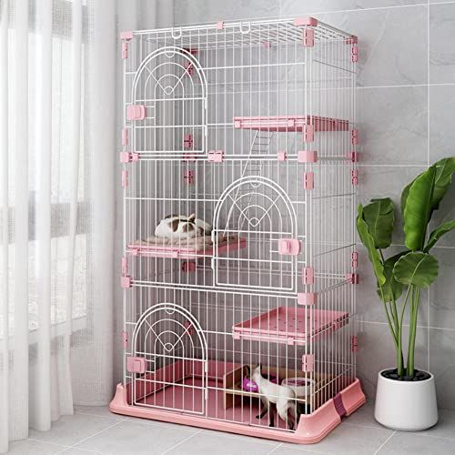 DINGHANG猫ケージ 大型 ４段 猫ケージ 折りたたみ キャットケージ ドア付き 掃除しやすい 多頭飼い 脱走防止 横幅75cｍ×奥行47cm×高さ134cm ネコハウス 多段 組み替え自由 簡単組み ピンク 156fa0c2
