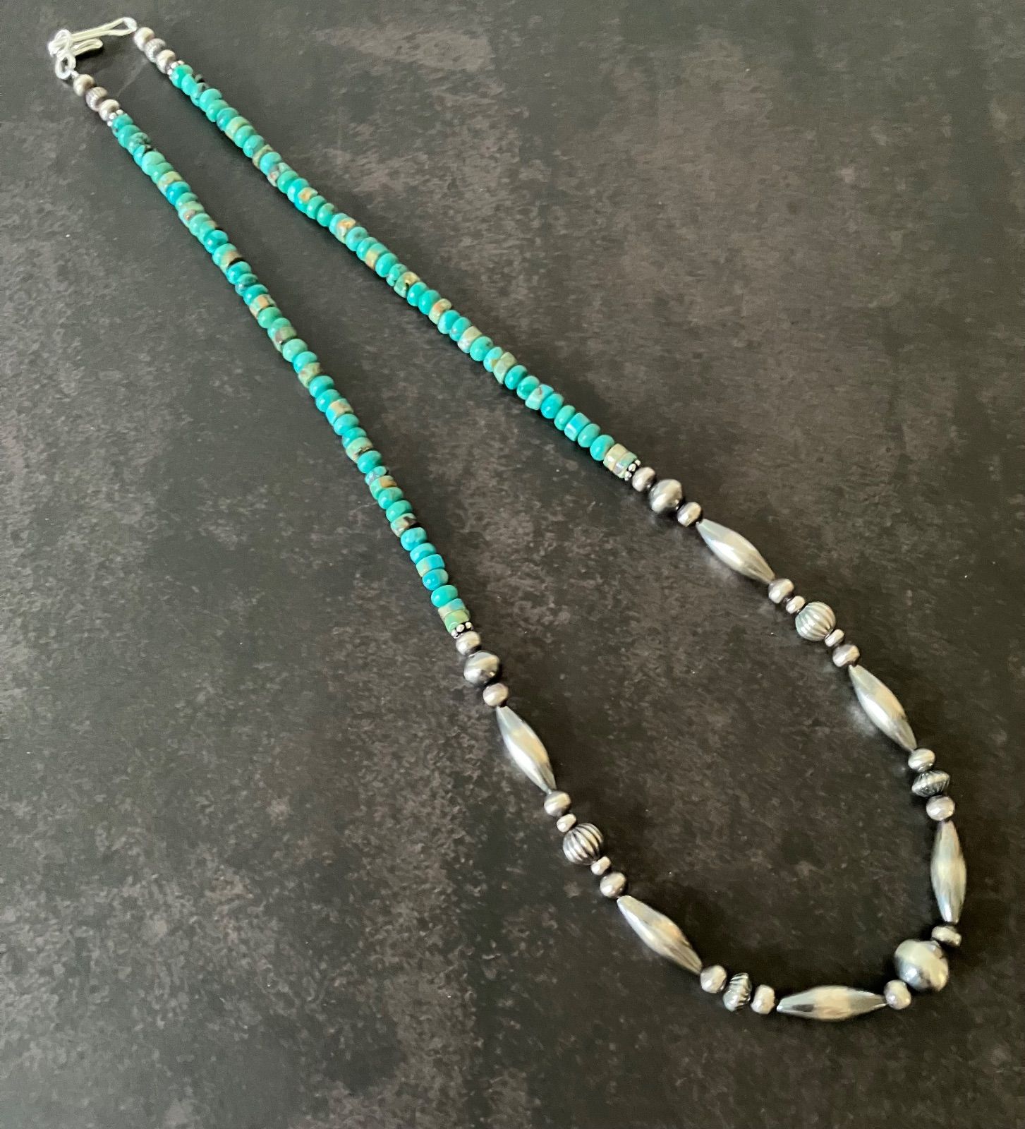 ナバホパール×4mm天然ターコイズのネックレス47.5cm ナバホパール×4mm天然ターコイズのネックレス47.5cm silver925ナバホ