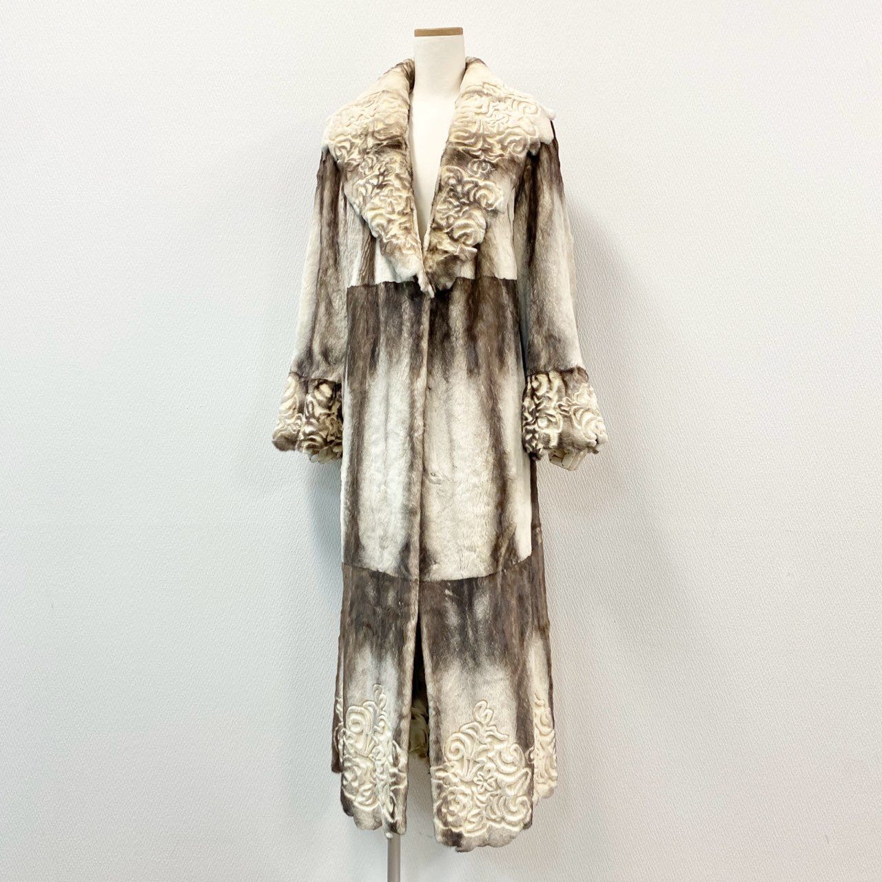 48k2 超 Pellicce Moda ペリーチェモーダ クロスミンク カービングデザイン 超ロングコート 135cm 最 本毛皮 CROSS MINK FURt18r