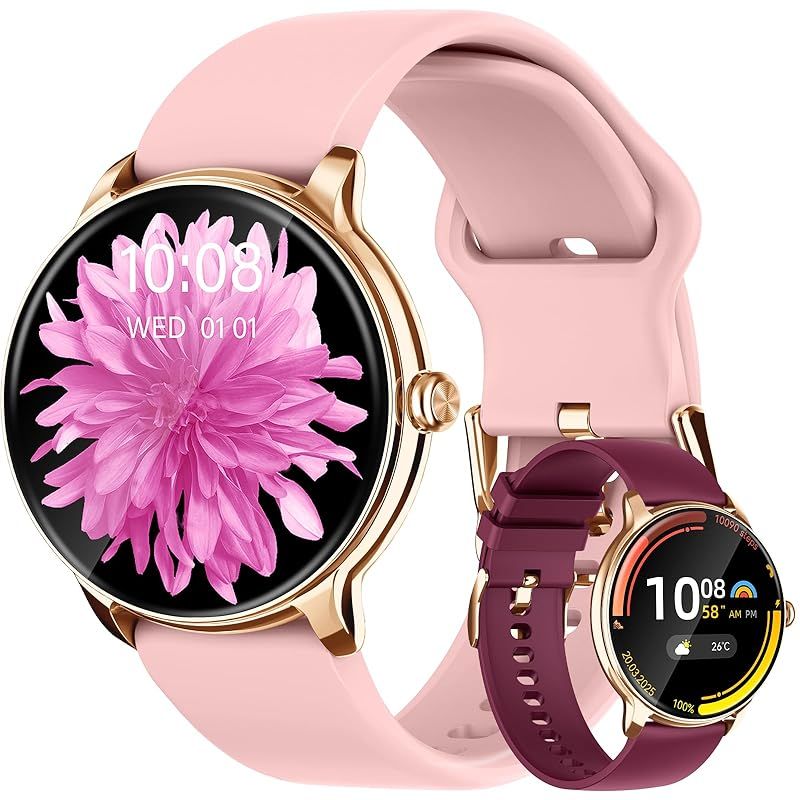 Zolovip 女性用スマートウォッチ 通話 メッセージ閲覧 アウトドアウォッチ1.32インチ AMOLED HD 丸型タッチスクリーン ウォッチ IP 68防水 睡眠モニター 超薄 スポーツウォッチネストラッカー フィットネスプラン 瞑想トレーニング 0