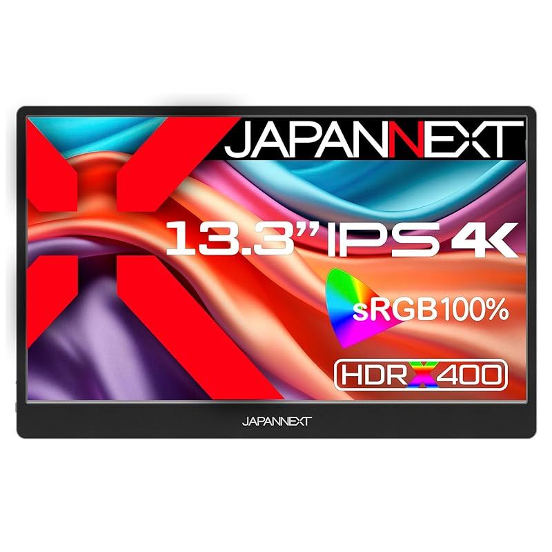 JAPANNEXT 13.3インチ モバイルモニター IPS パネル 4K UHD 3840x2160解像度 スマートケース付き Type C PC対応 スピーカー内蔵 sRGB 非光沢 JN-MD-IPS1332UHDR 1