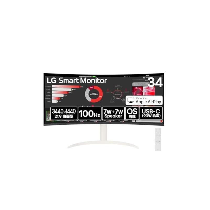 LG Monitor モニター ディスプレイ 34SR63QA-W 34インチ 曲面 1800R 21 9 ウルトラワイド 3440×1440 100Hz USB Type-C 最大90W給電 sRGB 99 HDR アンチグ 自動明るさ調整 1
