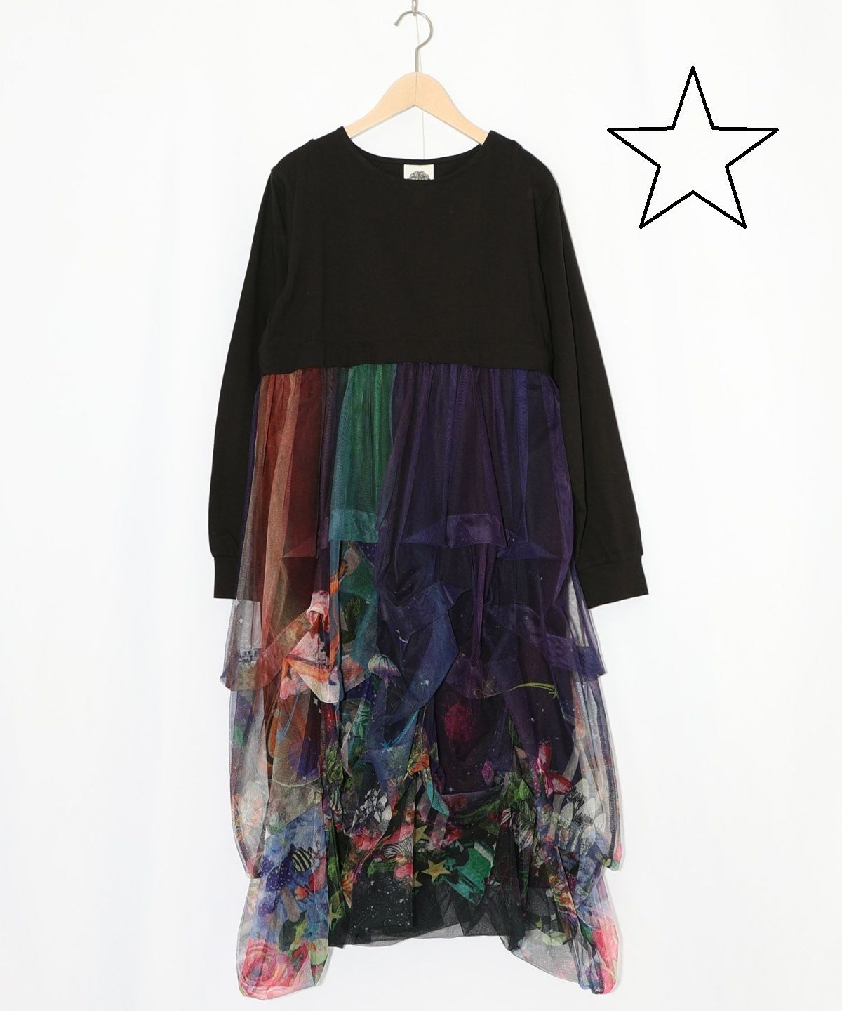 ScoLar ス 153678 2柄展開タック入りチュールバルーンワンピース