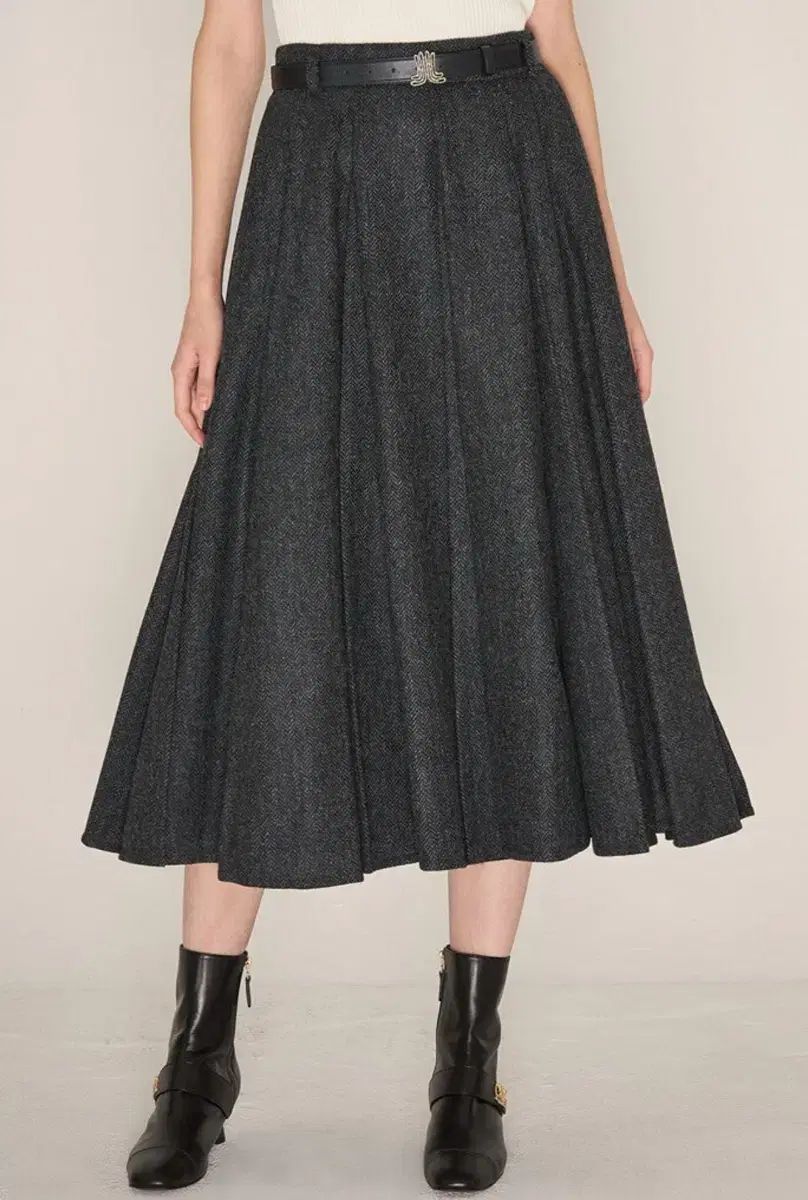 23 ランバン ウール ヘリンボーン ベルト付き スカート The HANDSOME