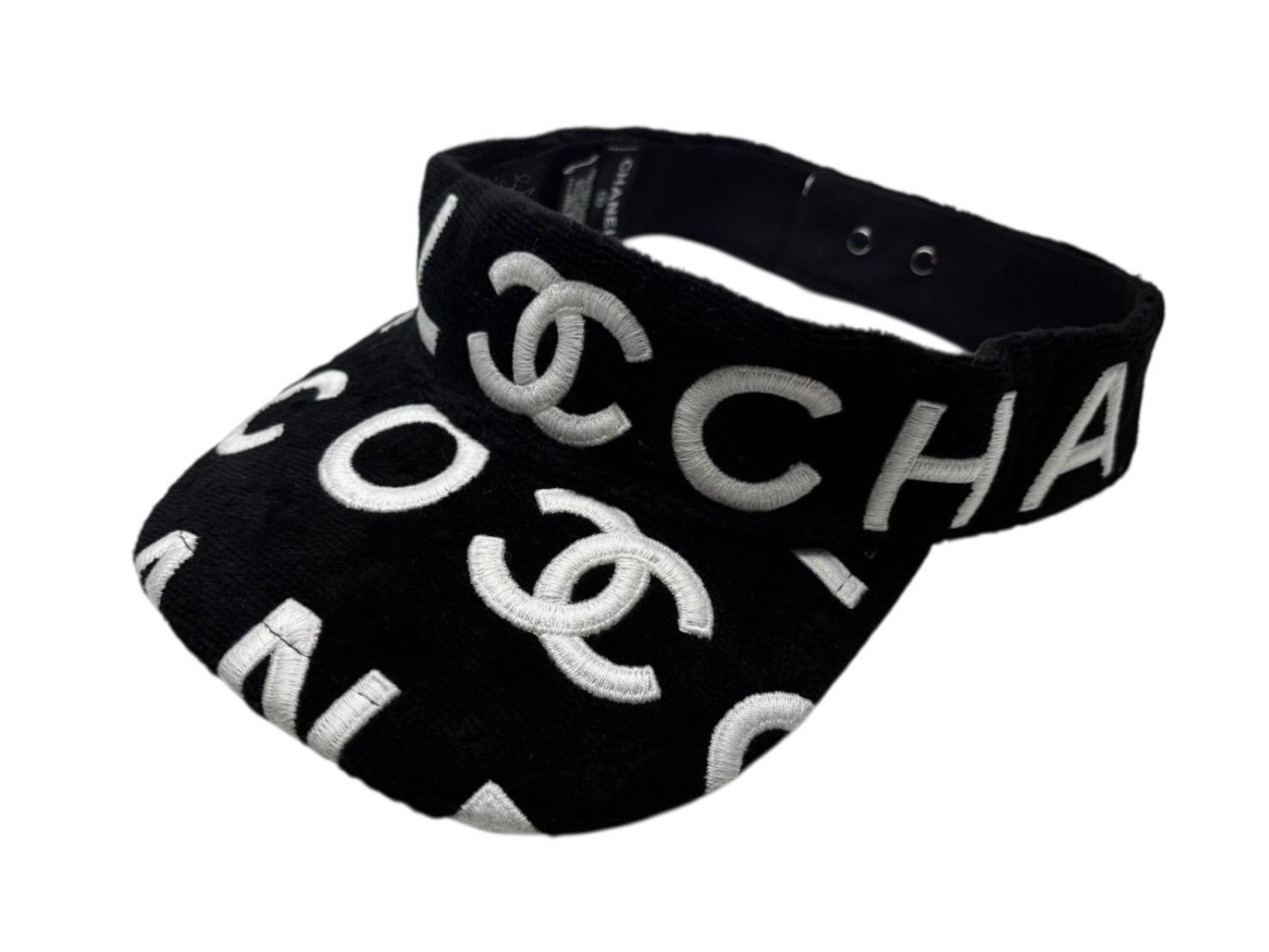 CHANEL シャネル 23SS サンバイザー ココビーチ ココマーク テリークロス ブラック ホワイト 4b008207