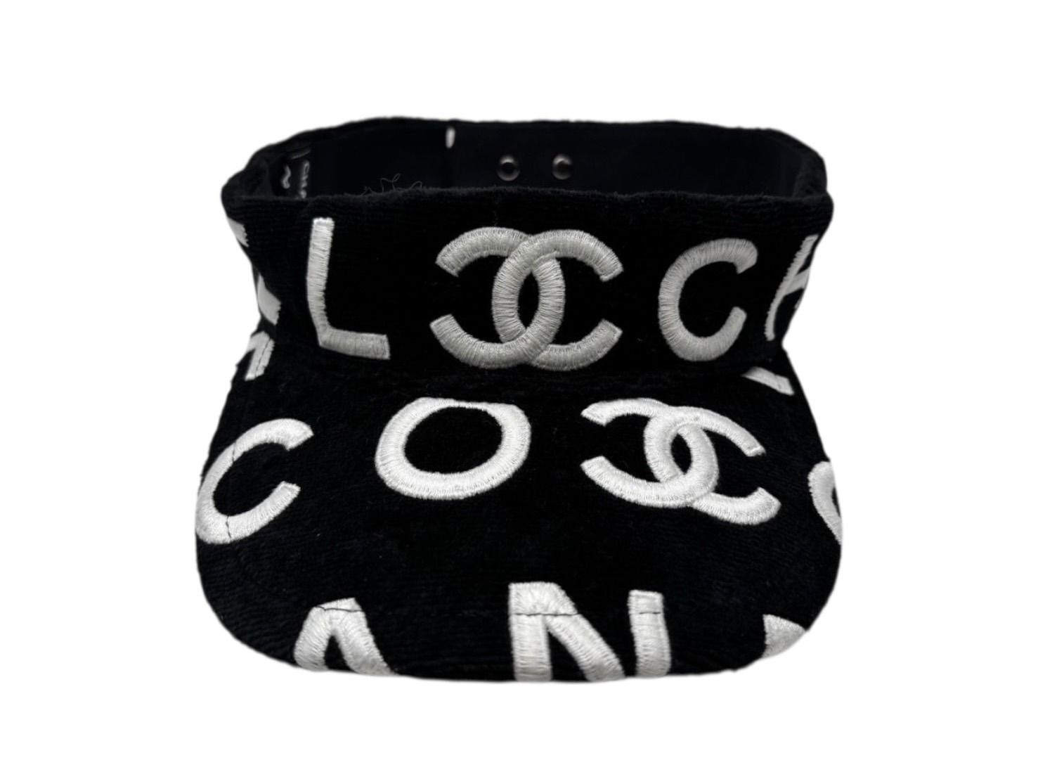 CHANEL シャネル 23SS サンバイザー ココビーチ ココマーク テリークロス ブラック ホワイト 4b008207