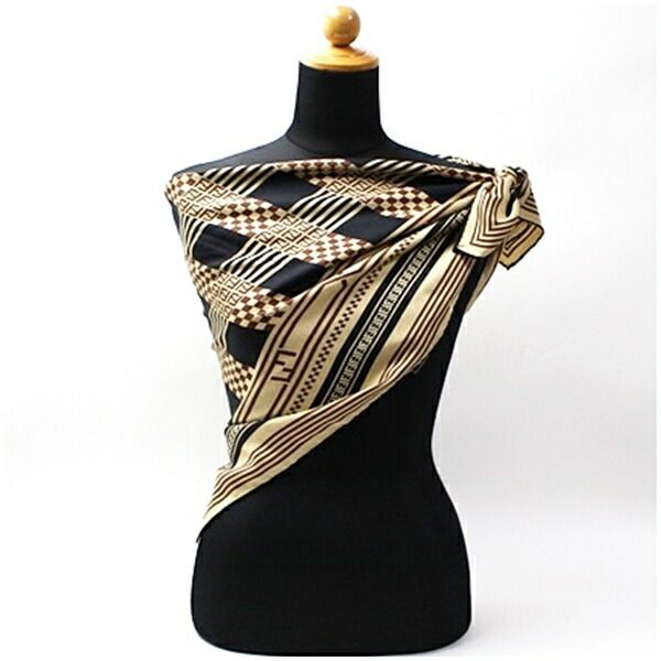 フェンディ シルク スカーフ ベージュ ブラウン ブラック ズッカ柄