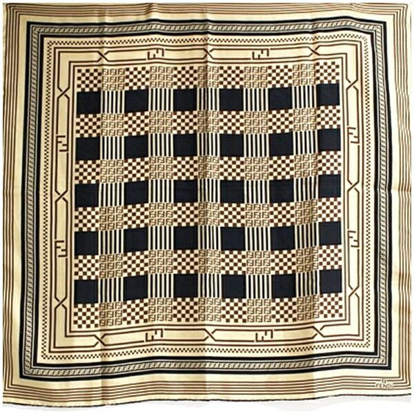 フェンディ シルク スカーフ ベージュ ブラウン ブラック ズッカ柄