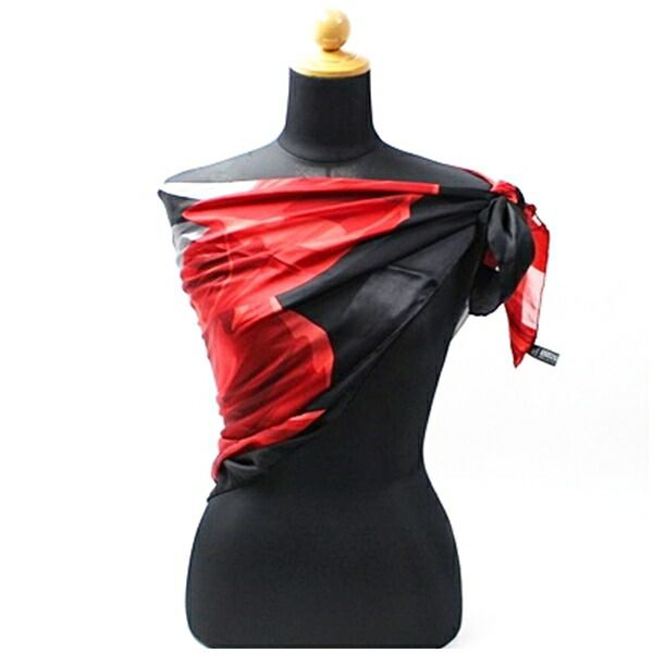 ヴァレンチノ シルク スカーフ レッド ブラック Aランク