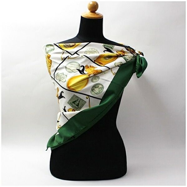 ゲラン シルク スカーフ グリーン アイボリー 香水瓶柄