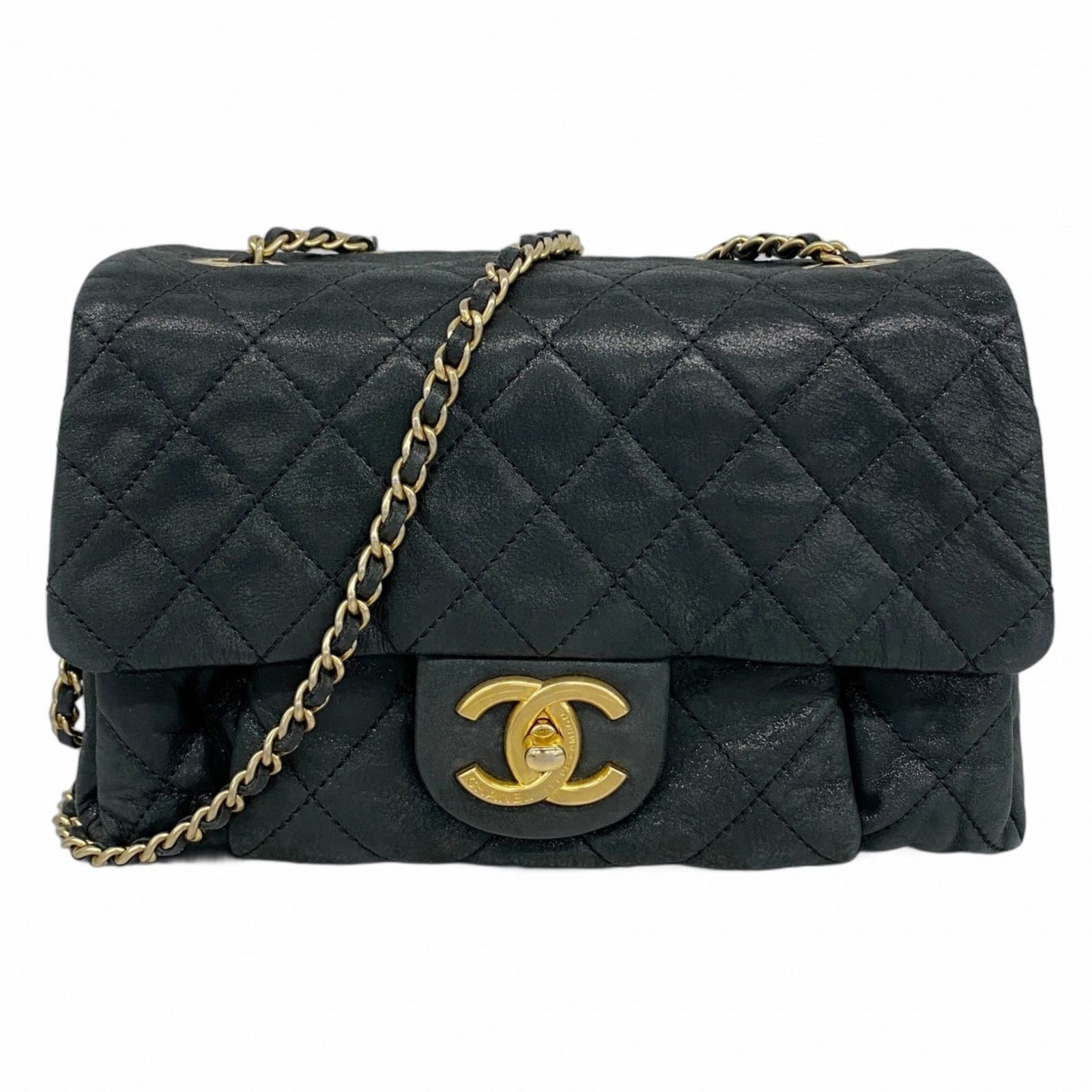シャネル Chanel ショルダーバッグ マトラッセ Wチェーン レザー ブラック レディース