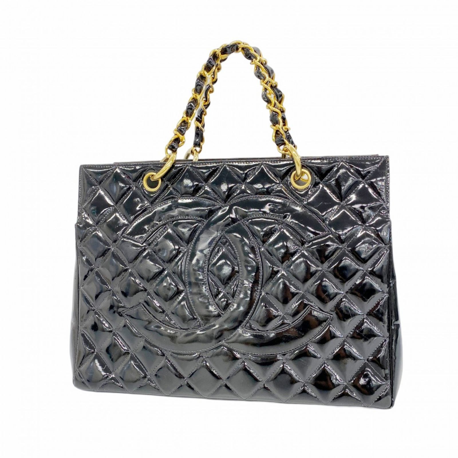 シャネル Chanel シャネル トートバッグ マトラッセ チェーン パテントレザー ブラック レディース
