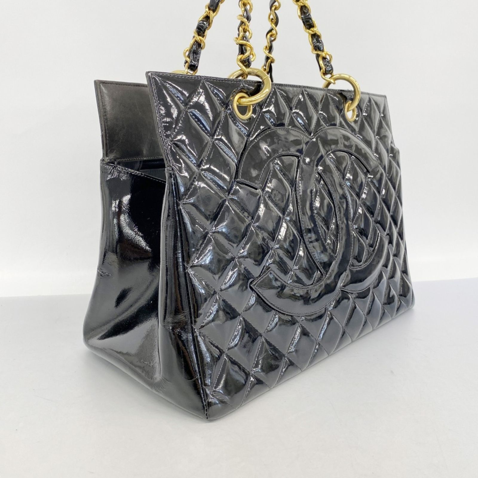 シャネル Chanel シャネル トートバッグ マトラッセ チェーン パテントレザー ブラック レディース