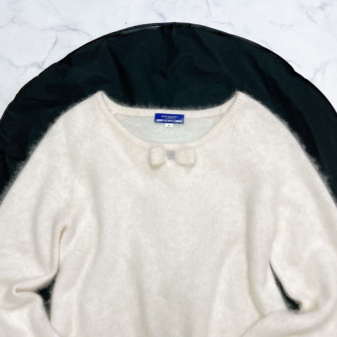 BLUE LABEL バーバリーブルーレーベル ふんわりアンゴラニット セーター 飾りリボン 38 M
