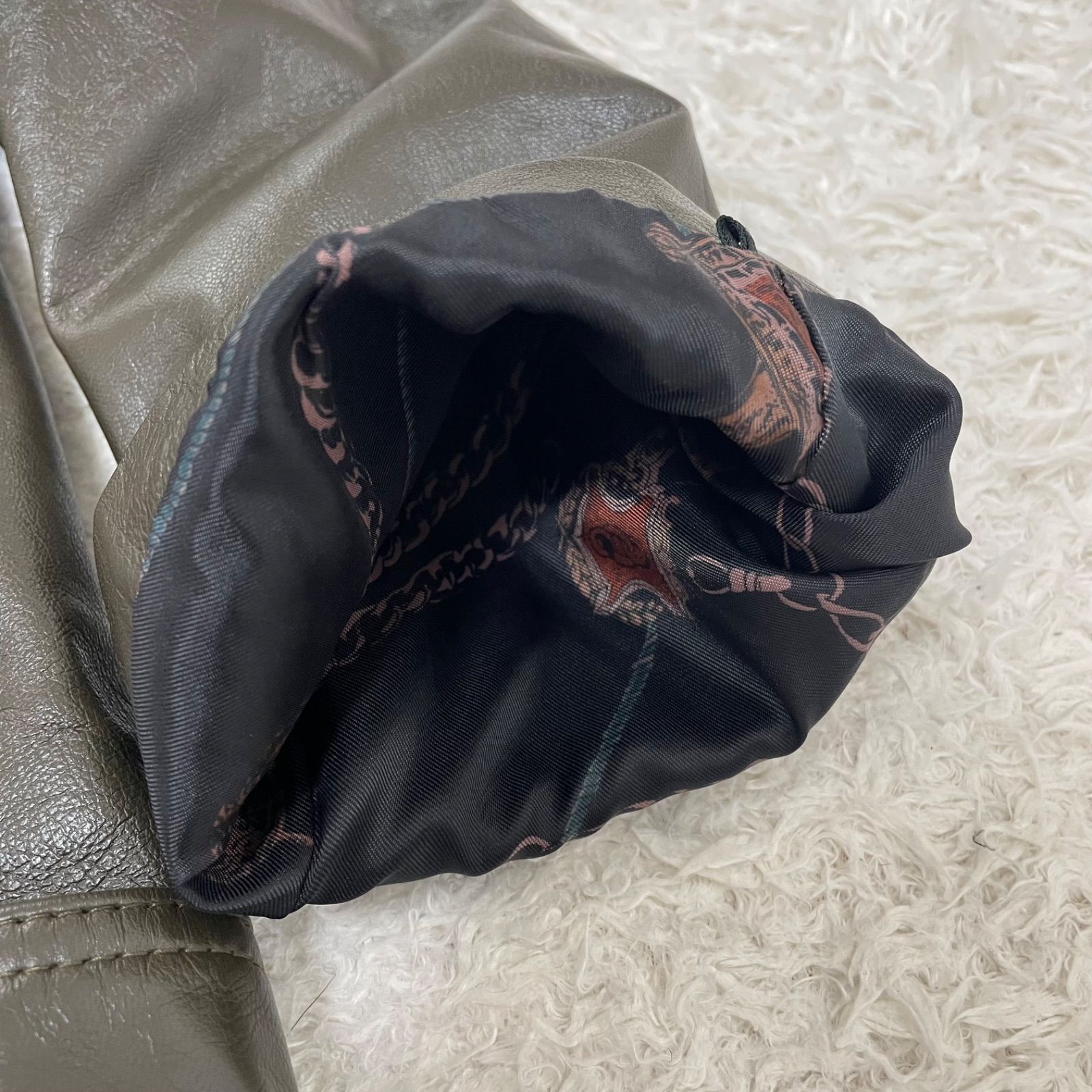 裏地総柄 ラムレザーロングコート 羊革 本革 フリーサイズ ダブル GULLKHAN_COM