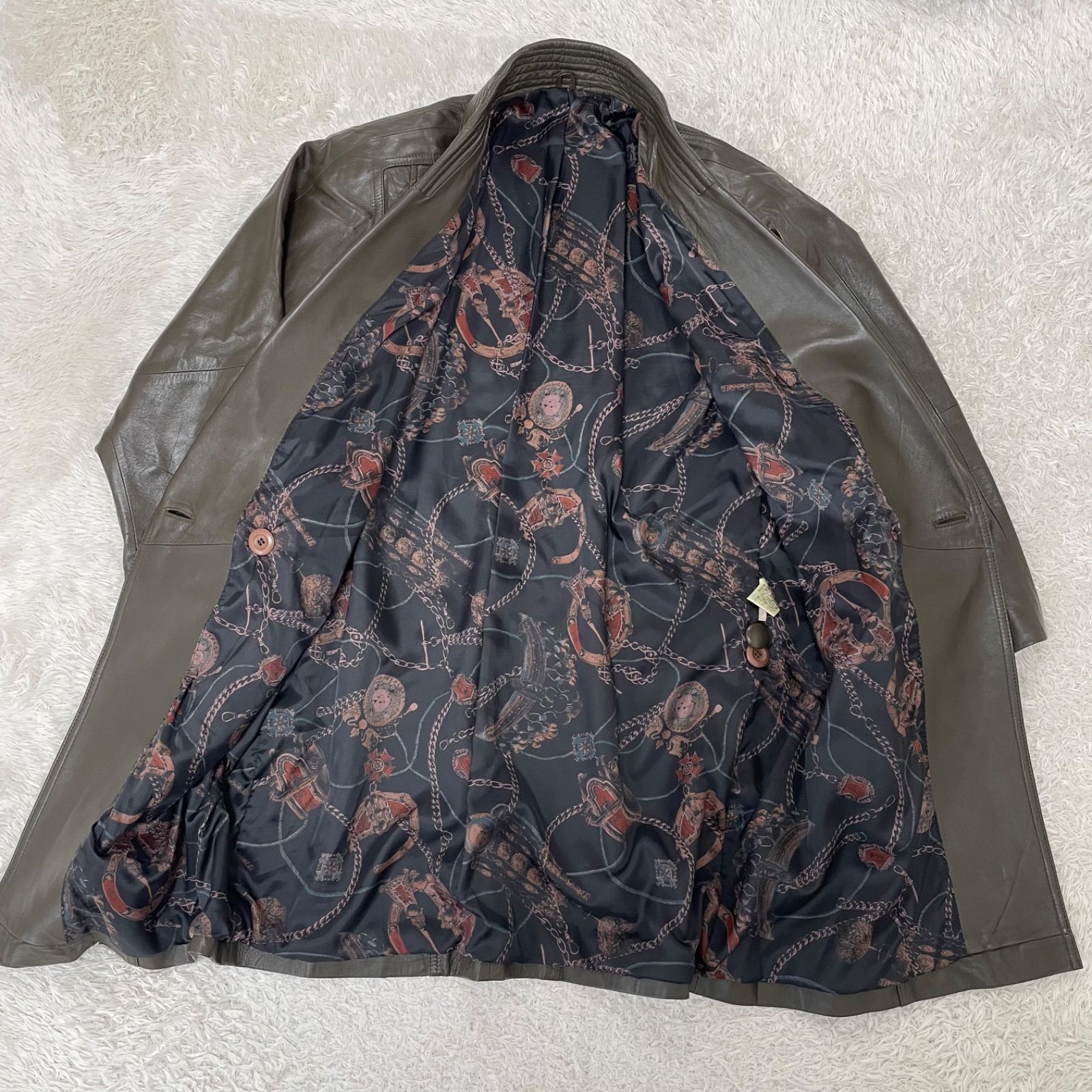 裏地総柄 ラムレザーロングコート