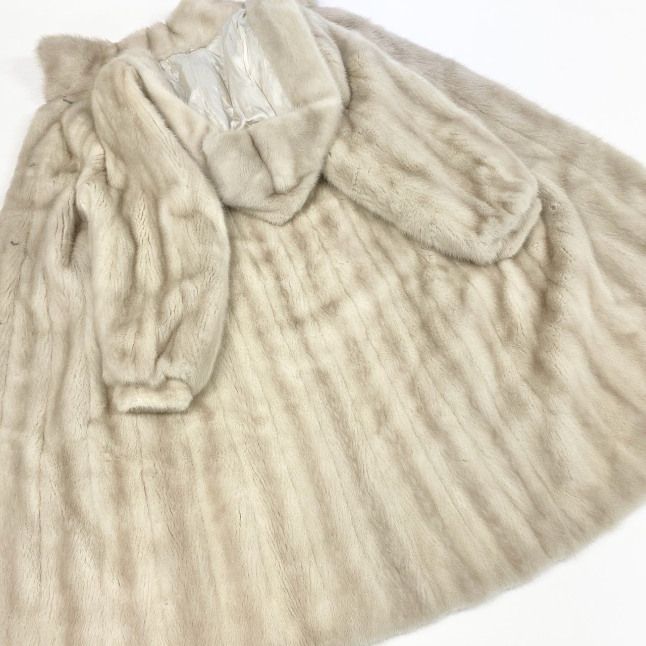 35k2《超希少》 パールミンク フード付き 超ロングコート 120cm 