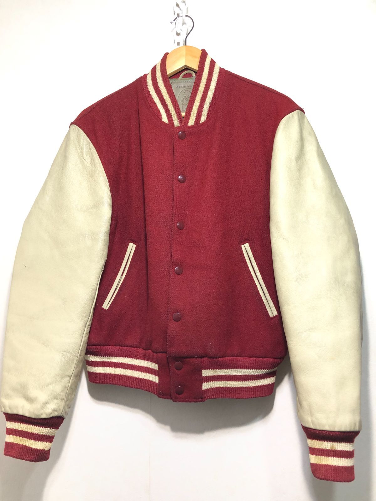 521120 g en bear 袖レザー ウール スタジャン エンジ ジャケット MADE IN USA ゴールデンベアー