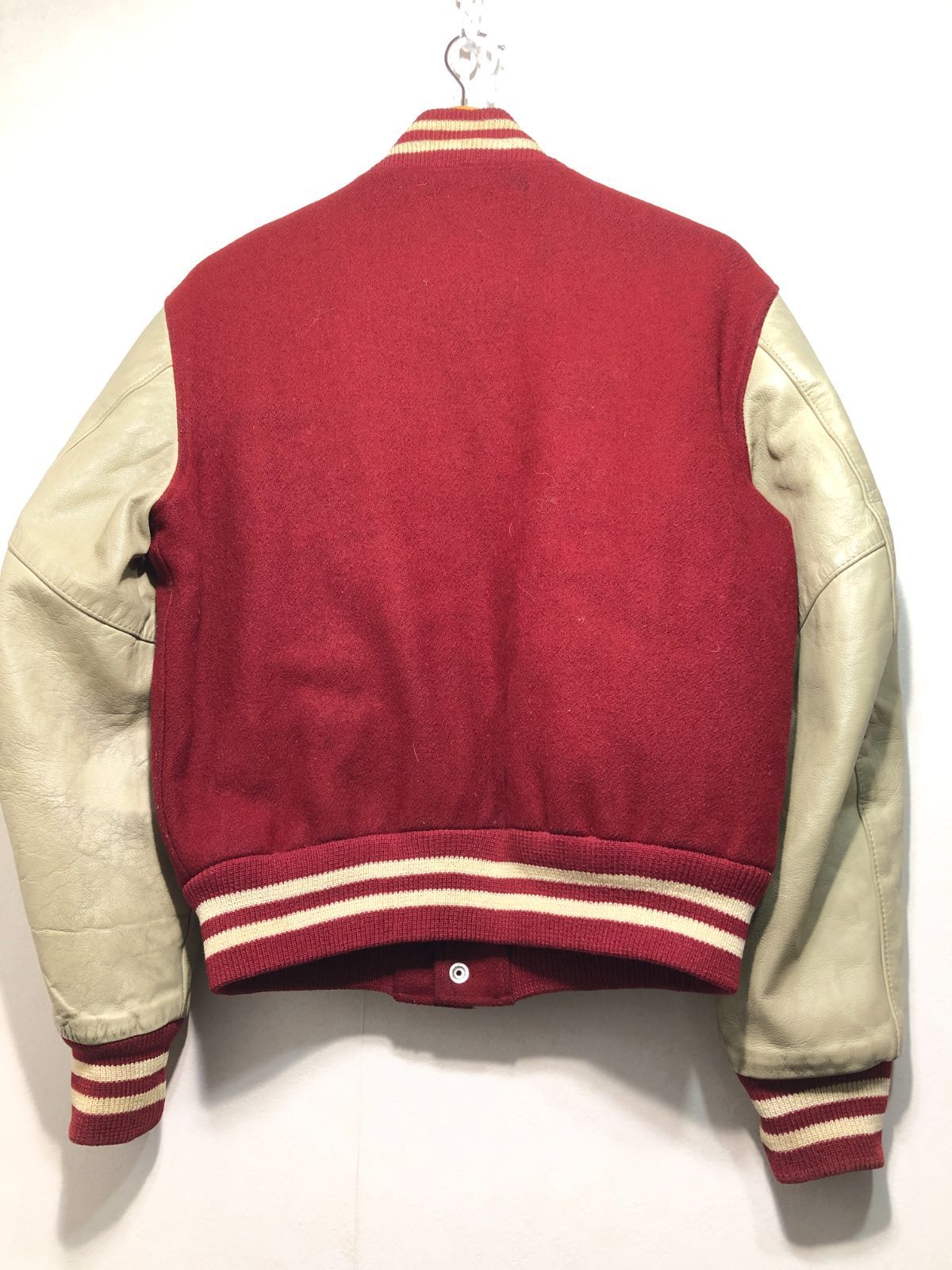 521120 g en bear 袖レザー ウール スタジャン エンジ ジャケット MADE IN USA ゴールデンベアー