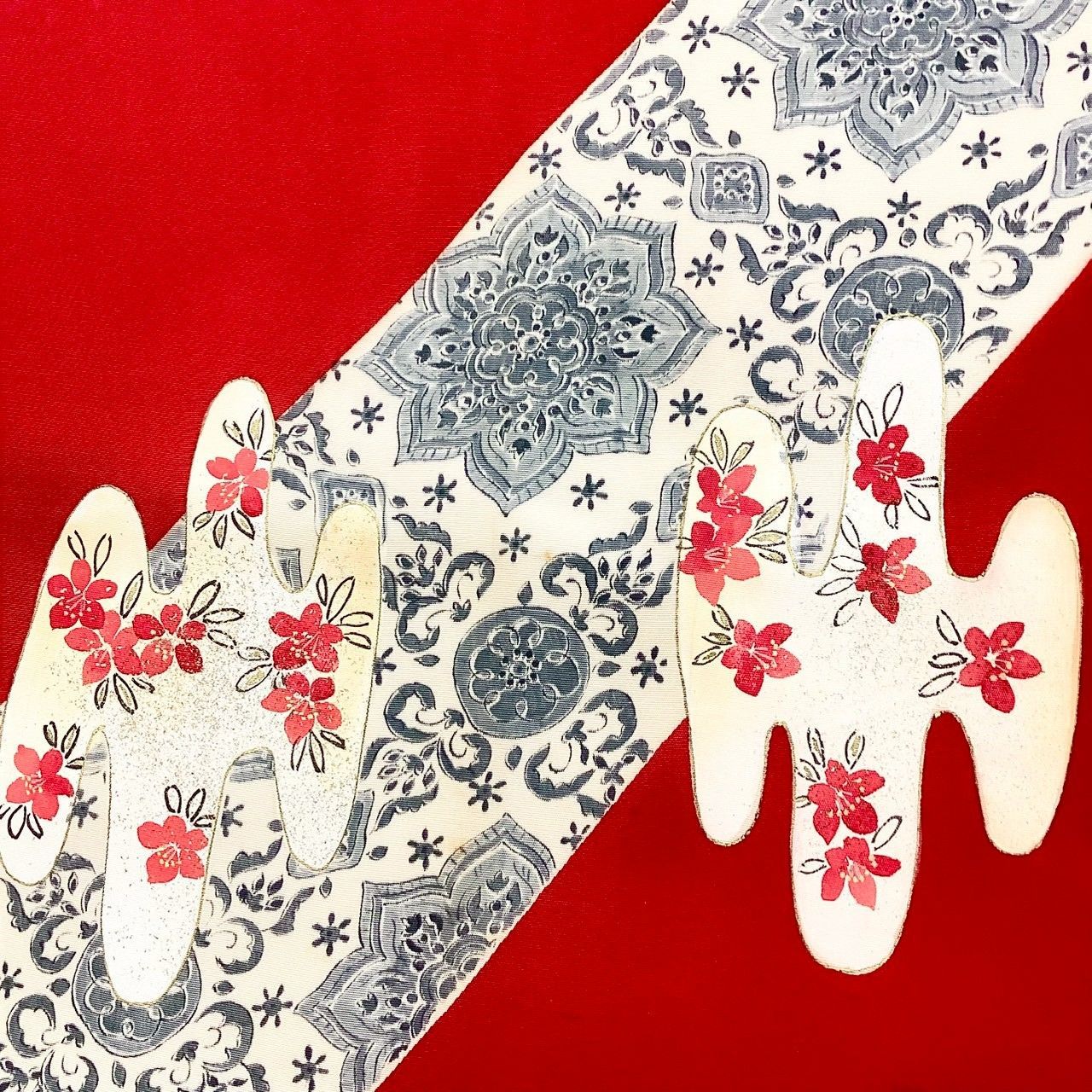 5786］名古屋帯 華紋霞花文様 九寸 正絹 着物 - メルカリ