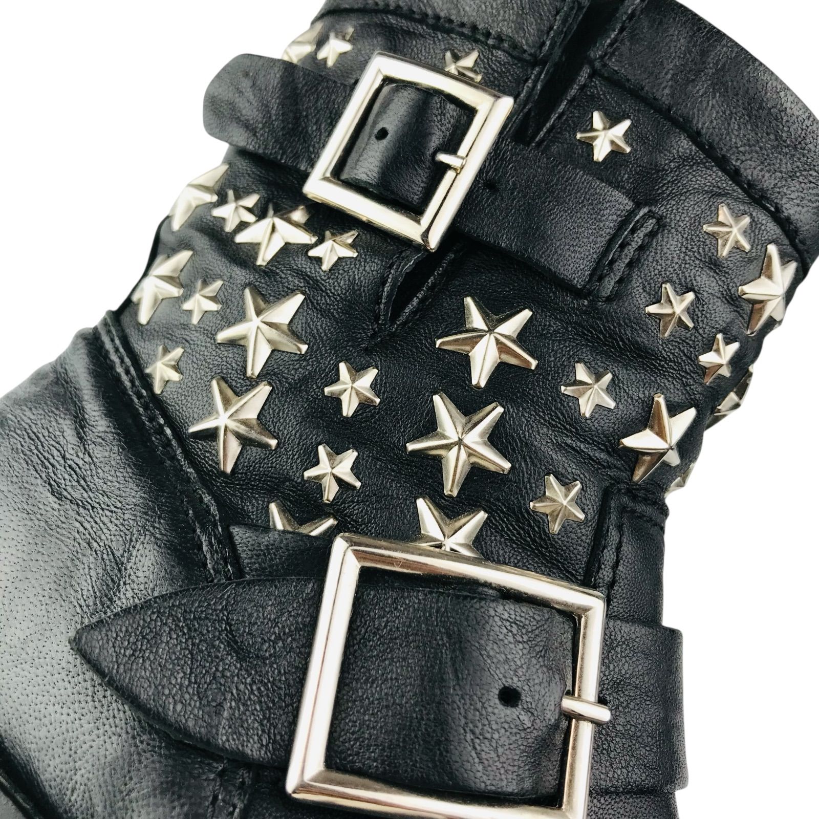 JIMMY CHOO ジミーチュウ レディース レザー スタースタッズ付き ショートブーツ JAPAN EDITION 34.5 日本 イタリア製 レディースブーツ ブーツ 秋冬物 カジュアル ブラック 靴 エンジニアブーツ