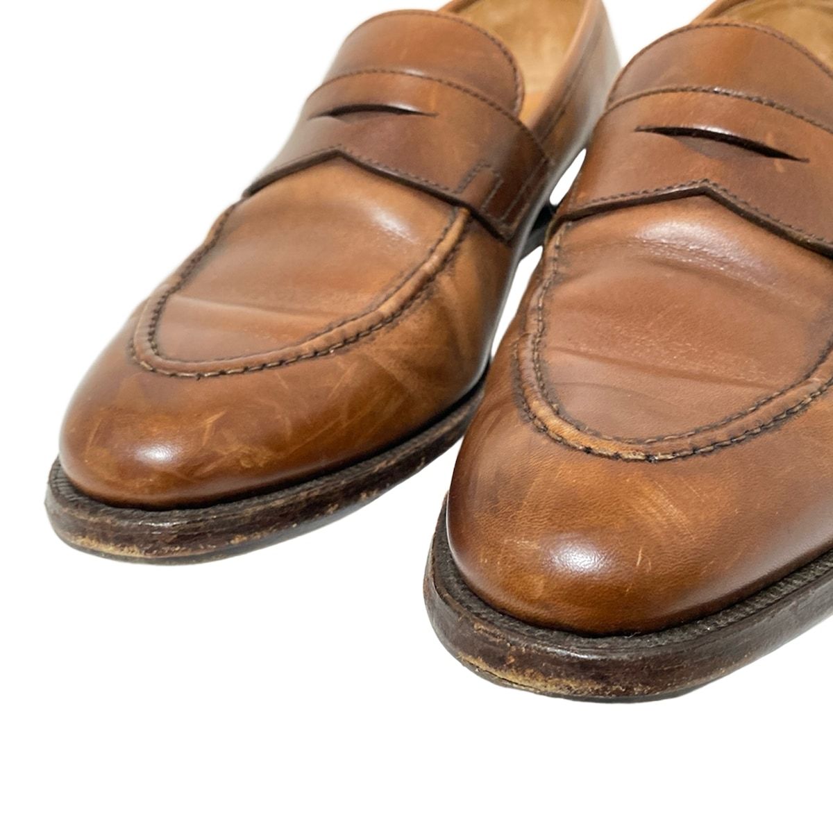 Crockett-Jones クロケットジョーンズ ローファー 51 2 E メンズ - ライトブラウン アウトソール張替済 レザー