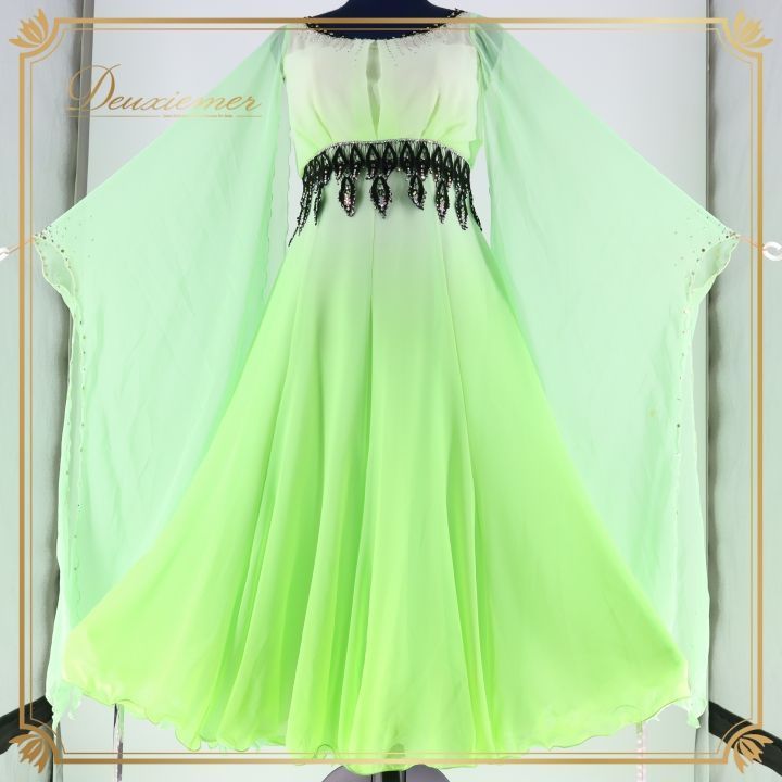 社交ダンス 衣装 ドレス ドレス ワンピース in the MOOD インザムード フロート レース 緑 グラデーション 黒 パーティ 発表会 蛍光 グリーン系 社交ダンス衣装 ワンピースドレス 上品 きれい色 イベント用 ドレススタイル