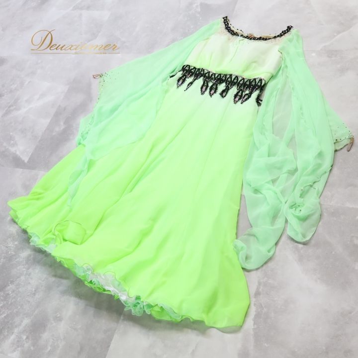 社交ダンス 衣装 ドレス ドレス ワンピース in the MOOD インザムード フロート レース 緑 グラデーション 黒 パーティ 発表会 蛍光 グリーン系 社交ダンス衣装 ワンピースドレス 上品 きれい色 イベント用 ドレススタイル LLC-HASEGAWATOSO_COM