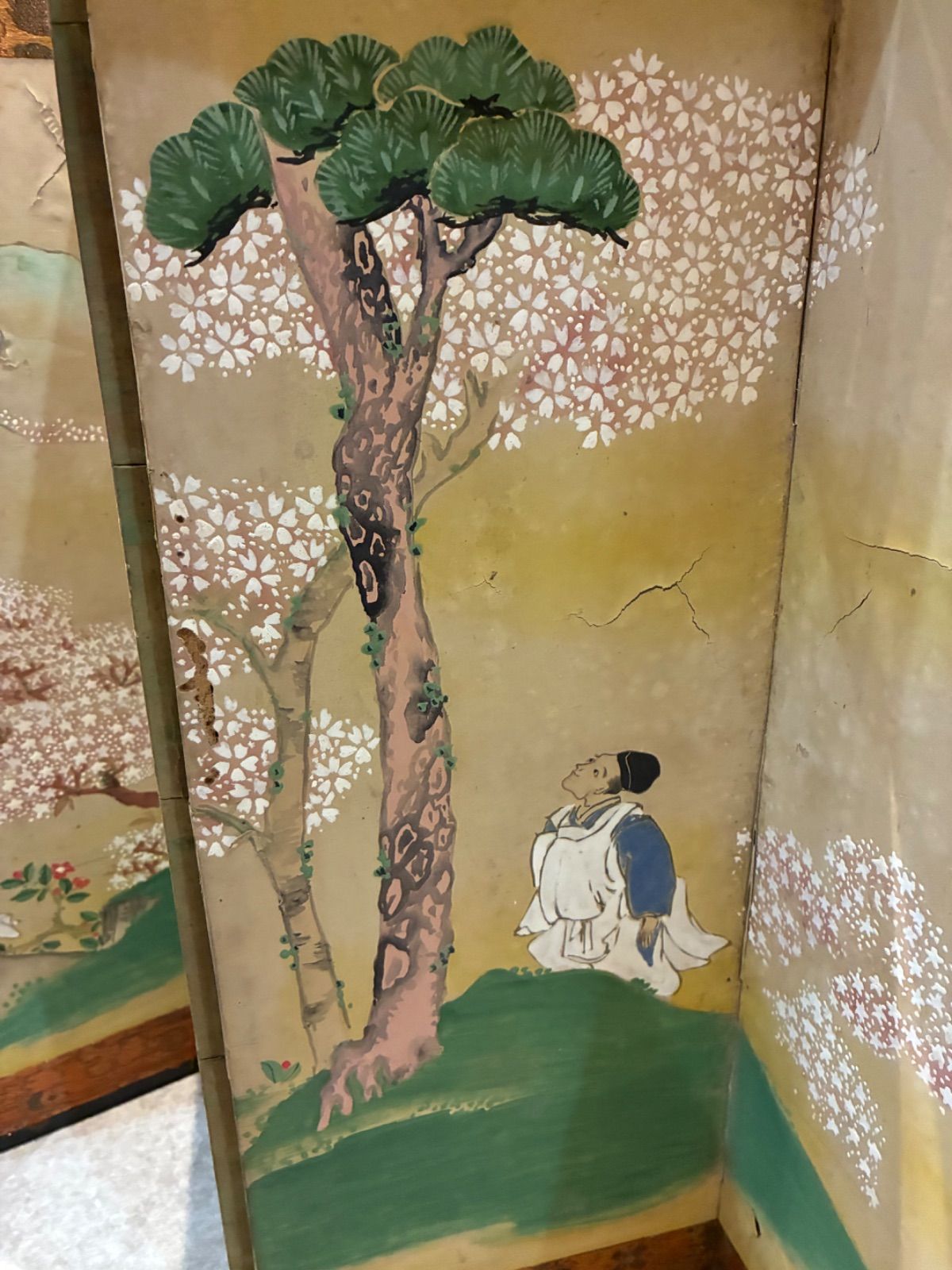 江戸後期 六曲屏風（6扇）画家コラージュ絵画 江戸後期 六曲屏風（6扇）画家コラージュ絵画 屏風 時代物 旧家蔵 古美術