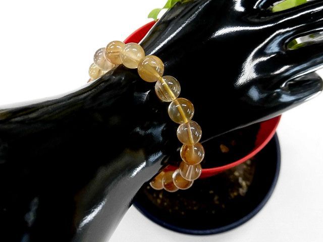 天然石 ラビットヘアールチルクォーツ9.5~9.9mm玉ブレスレット 内周18.3cm 250720567