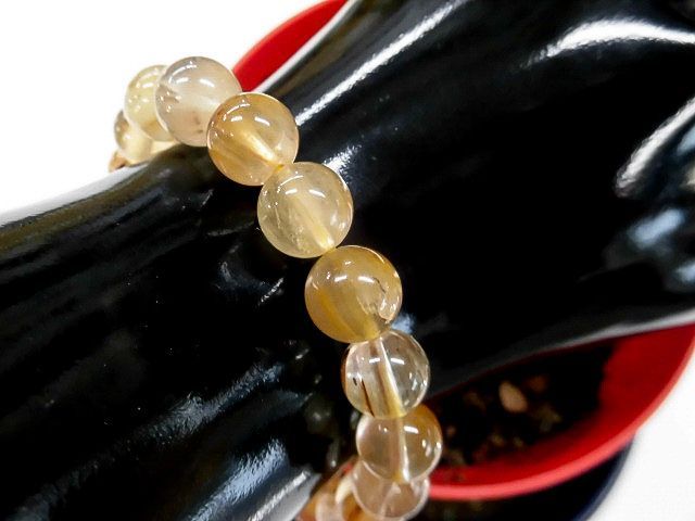 ラビットヘアールチルクォーツ9.5～9.9mm玉ブレスレット 内周18.3cm