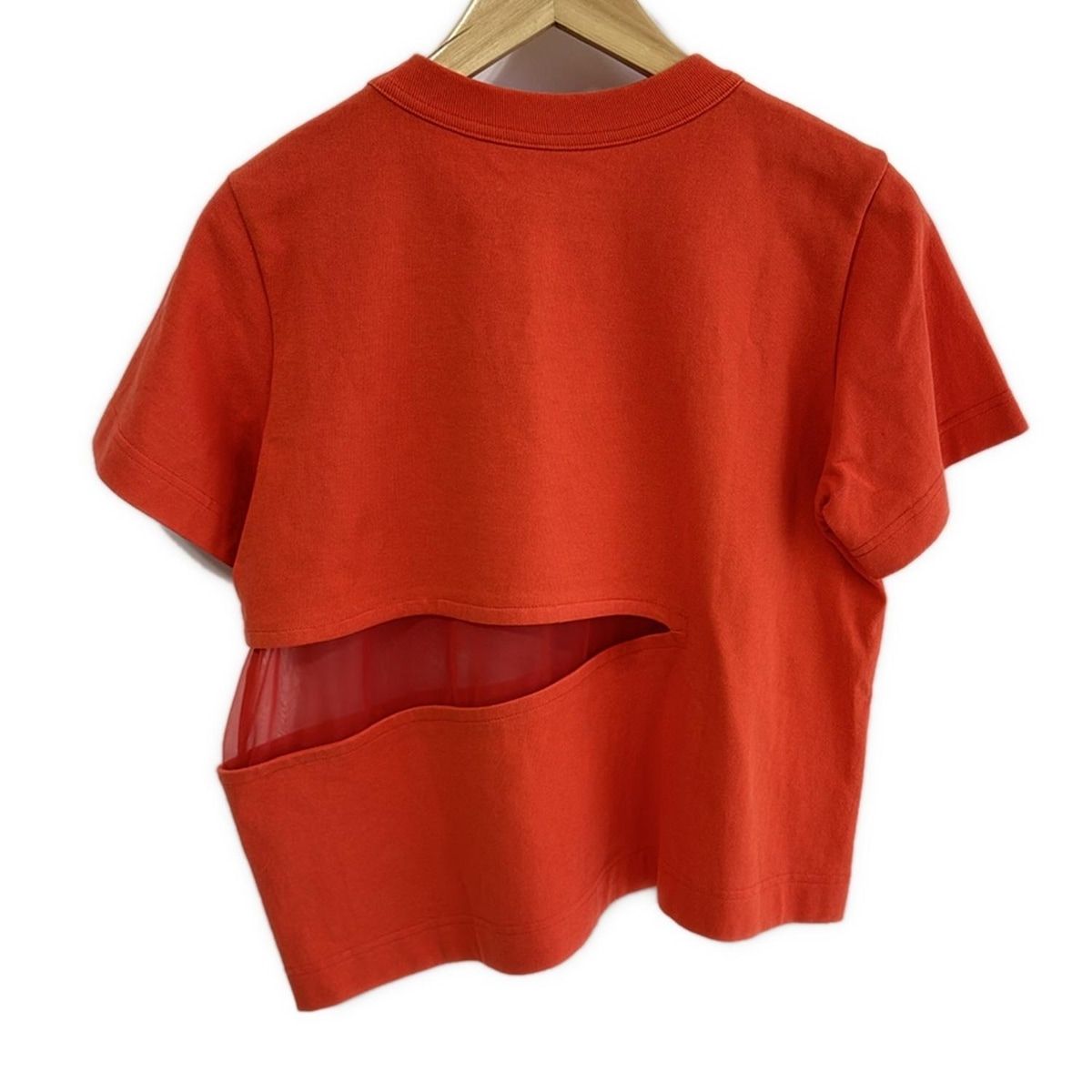Sacai サカイ 半袖Tシャツ サイズ1 S レディース - 22-06057 オレンジ シフォン切替
