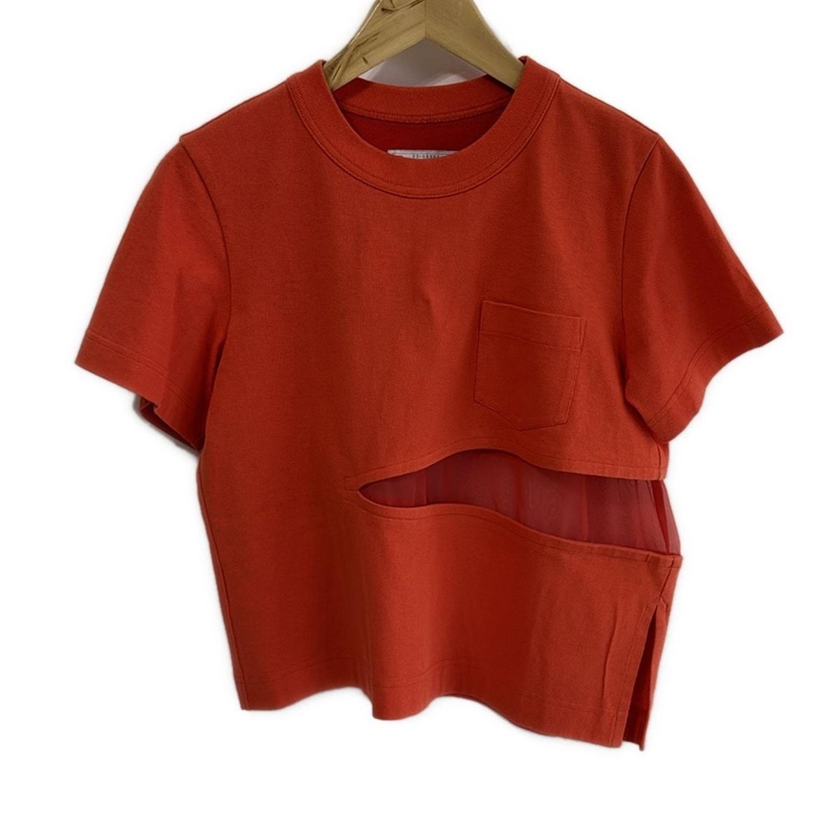 Sacai サカイ 半袖Tシャツ サイズ1 S レディース - 22-06057 オレンジ シフォン切替