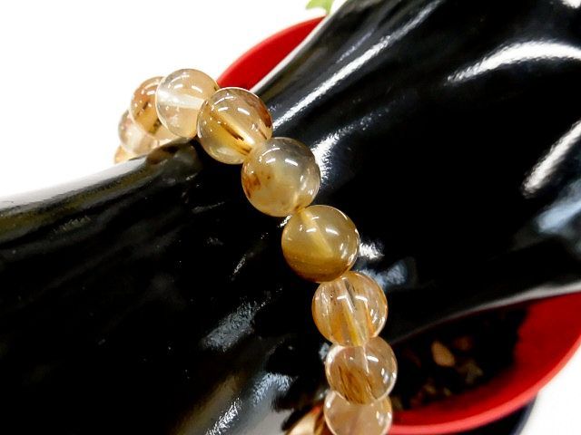 天然石 ラビットヘアールチルクォーツ9.5～9.9mm玉ブレスレット 内周18.3cm 250720567 WWW_SHINETEETH_COM