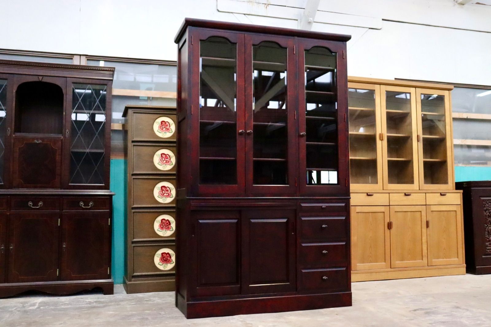 GMIS314 北の匠 山室家具製作所 T型食器棚 カップボード 飾り棚 キャビネット 本棚 旭川家具 民芸家具 樺材 古民家 和モダン